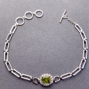 Factory Wholesale Popular Natural Peridot Bracelet S925 Silver Inlaid Main Stone 5*7 Hot Selling European and American Dropshipping