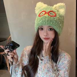 秋冬保暖2025年新款卡通毛绒搞怪可爱帽子显脸小