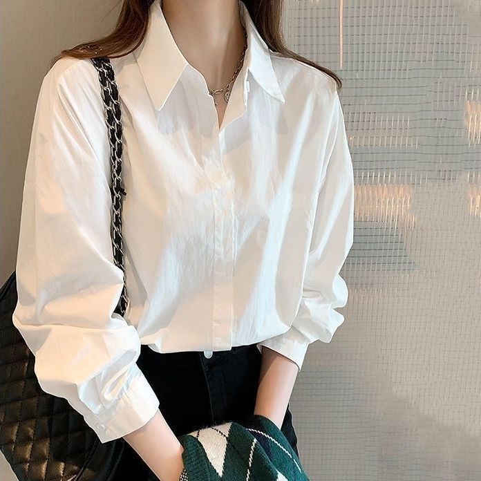2025新款秋装白衬衫别致女上衣设计感长袖小众外套高级感蓝色衬衣|undefined