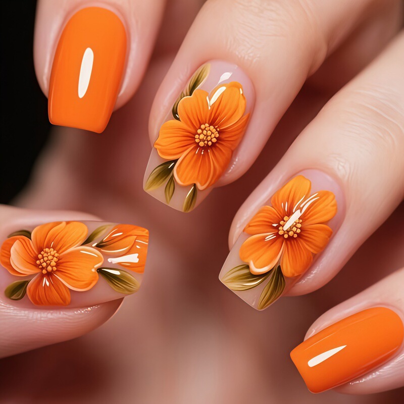 New Cross-Border Orange Three-Dimensional Floral Press-On Nails, Gentle and Skin-Brightening, Short Fake Nails, Nail Stickers New Cross-Border Orange Three-Dimensional Floral Press-On Nails, Gentle and Skin-Brightening, Short Fake Nails, Nail Stickers