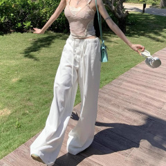 スポット FBB li 春の新白カジュアルパンツ女性のツイルテクスチャ巾着弾性ウエストリネンパンツ多用途