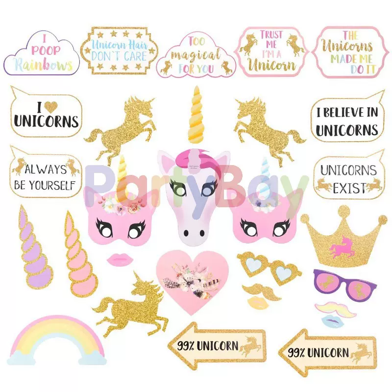 莱派女孩生日派对拍照道具皇冠独角兽主题拍照装饰小道具粉色眼镜