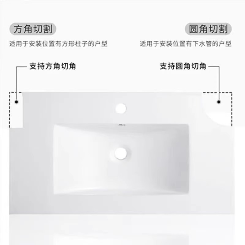 エッジカットとアングルカットの単穴一体型洗面器 浴室洗面台 手洗い台 浴室キャビネット 単槽 大型|undefined