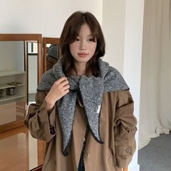 韩系高级感含羊毛三角巾大披肩秋冬女保暖针织三角巾多用护颈围巾
