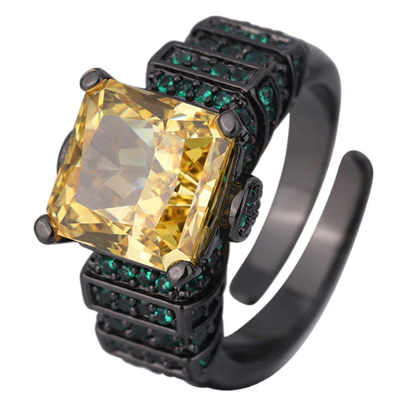 Otoño e Invierno nuevo estilo Zhuang Sheng joyas fondo de cobre chapado en oro Flor de hielo corte Diamante de alto carbono cobre con incrustaciones anillo de personalidad femenina 10*10