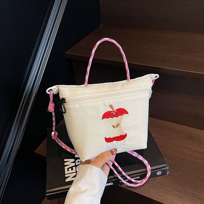 New Ballchain Crossbody Bag Nylon Fabric Women's Apple Embroidery Handbag Lightweight Niche Mobile Phone Bag