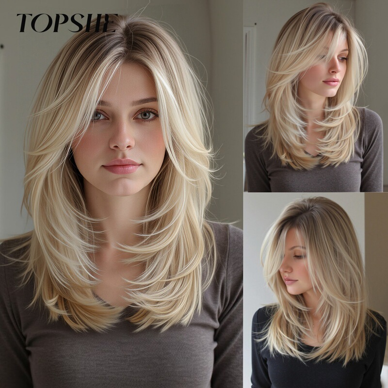 Cross-Border Hot-Selling Gradient Gold Eight-Shaped Bangs Matte High-Temperature Silk Rose Mesh Chemical Fiber Hair European and American Wig Women's Full Headgear