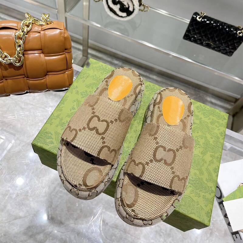 G home thick-soled embroidered slippers 2022 new one-word outerwear flat platform shoes casual increased lovers letter shoes