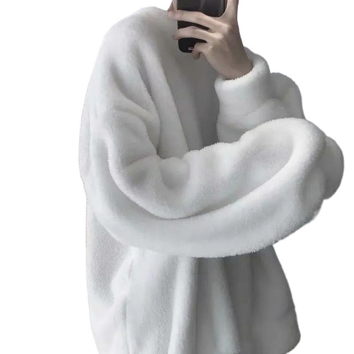 Lazy Style Outerwear Men Lamb Wool Fleece Autumn Winter Korean Version Student Loose Plush Sweatshirt Men Couple Knitwear