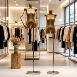 复古风服装店牛皮纸模特道具女平胸扁身模特半身人台假人体展示架