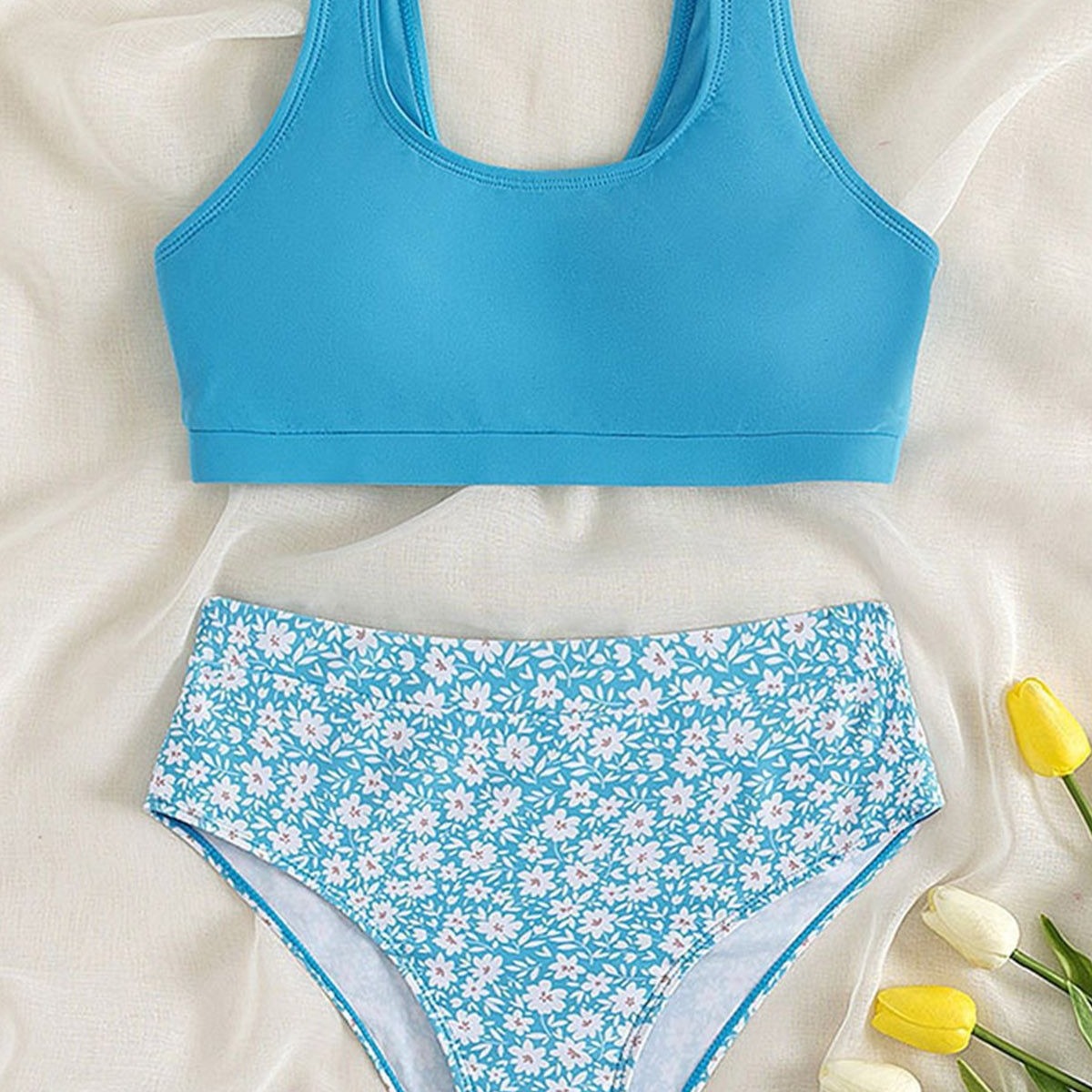 New Cross-Border Children's Swimwear for Older Kids, Comfortable and Breathable Two-Piece Briefs Wholesale, Fresh 2026 New Model