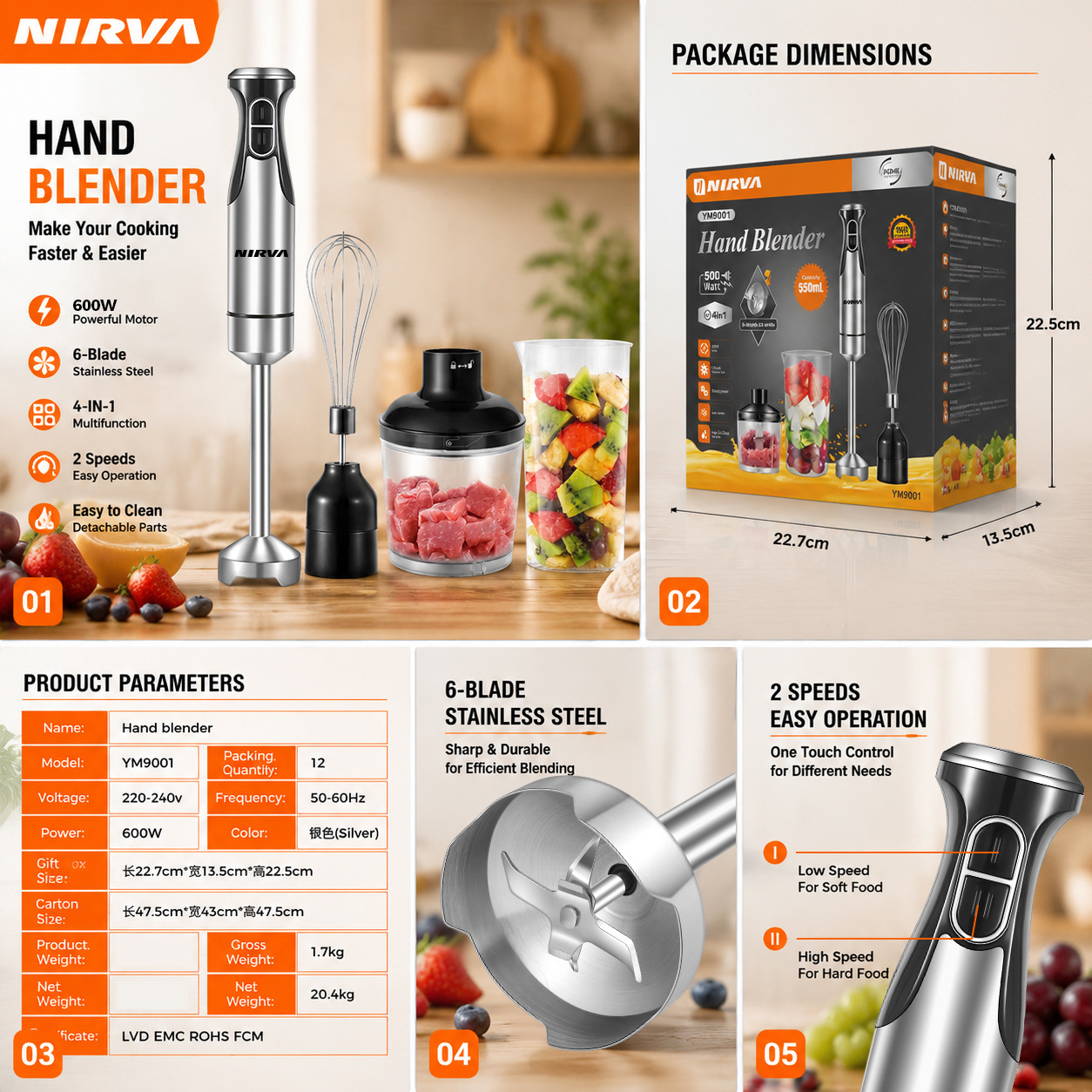 Nirva Crossborder 4in1 Avrupa-Amerika Standardı 500W Blender Mutfak Şefi Makinesi Karıştırıcı Çubuk Doğrayıcı Ette Kıyma Makinesi