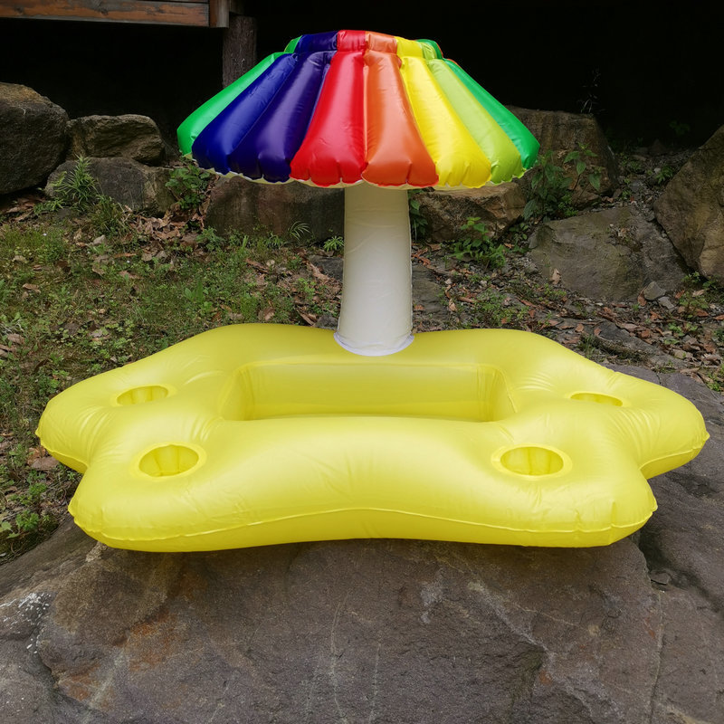 Children's inflatable toy cup holder, mushroom-shaped inflatable yellow coaster, rainbow umbrella, four-hole ice bucket, coconut tree cup holder