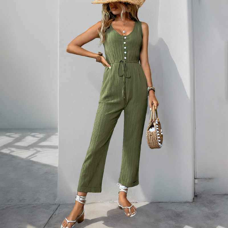 Popular Cross-Border Women's Clothing from Independent E-Commerce Platforms: 2026 Summer European and American Style Solid Color Textured Tank Top Jumpsuit