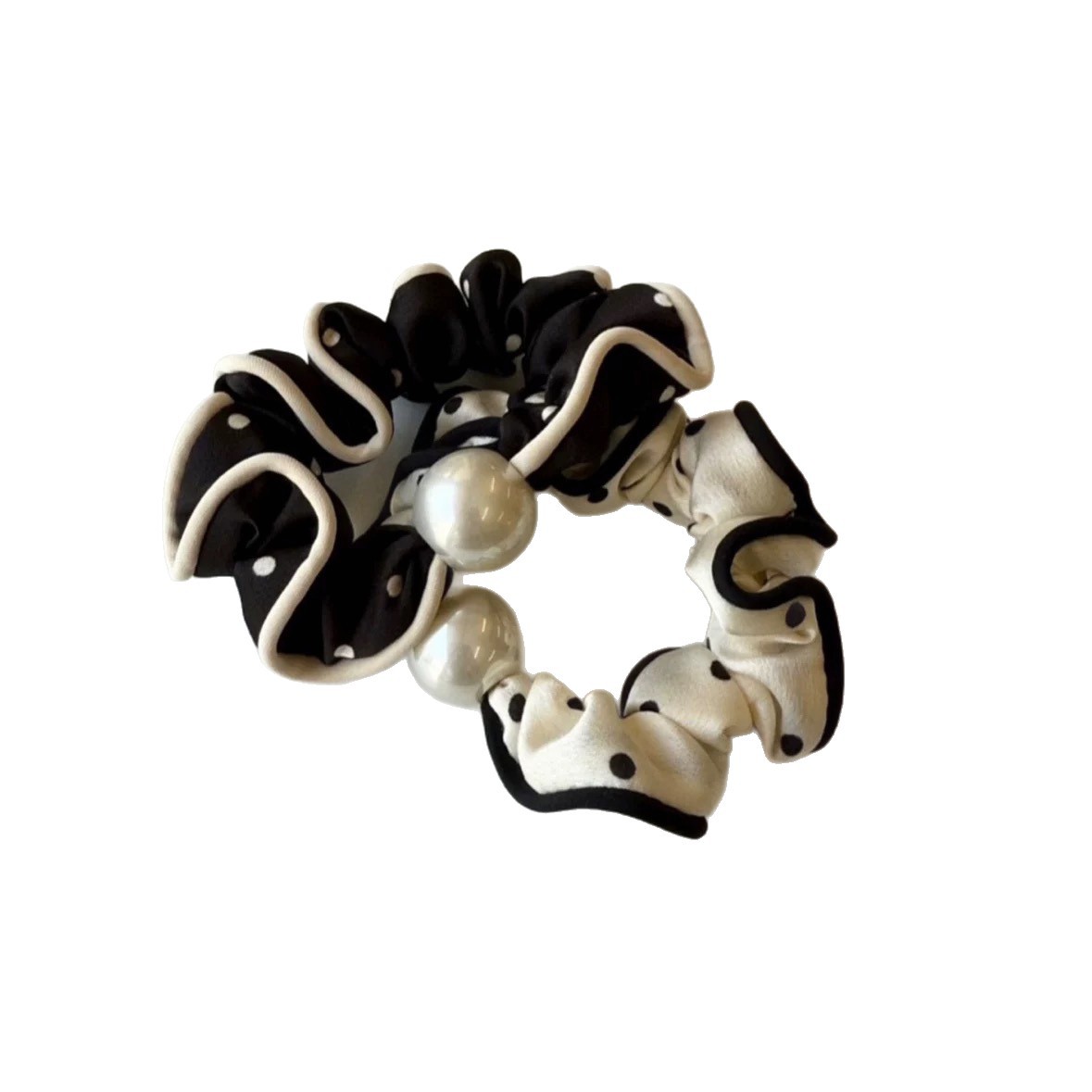 Fransk stil prickig scrunchie med pärlor elastisk hårsnodd_voghion.com