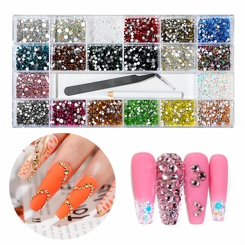 Transfronterizos 21 caja de diamante de agua de forma especial de fondo plano conjunto de joyería de uñas conjunto de pluma de puntuación de doble cabeza