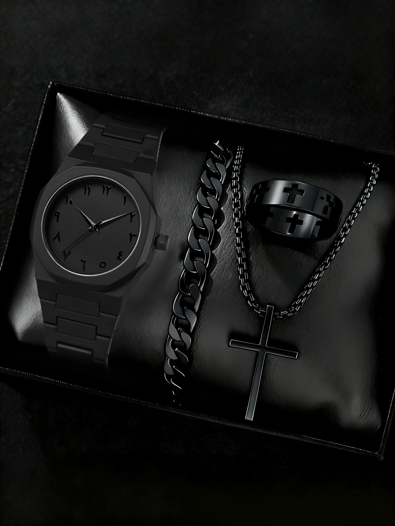 Black case, black dial, black text set of 4