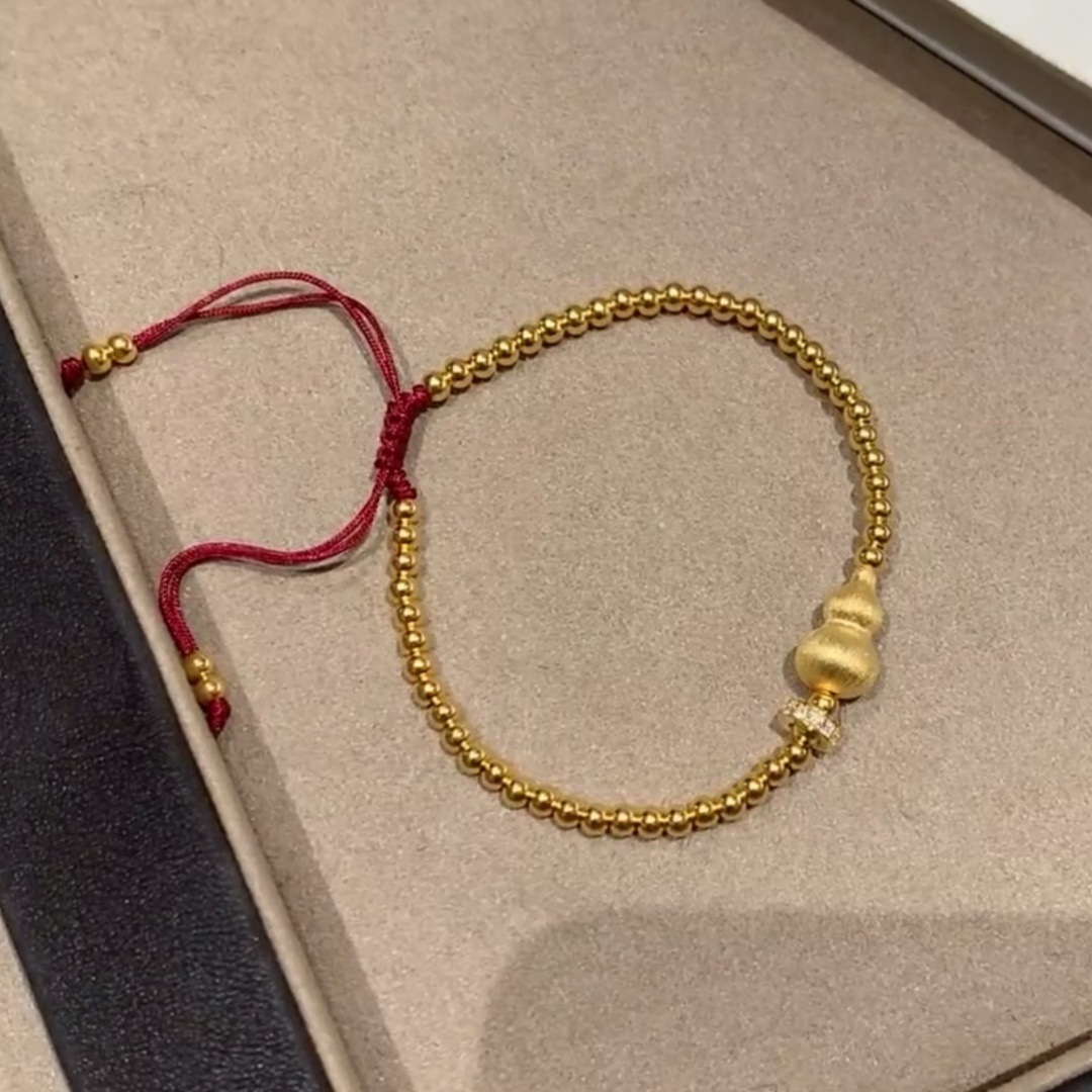 vintage Middle Ancient Year Red Rope Small Gourd Bracelet Women's Retro New Year Niche High-end Woven Hand Rope