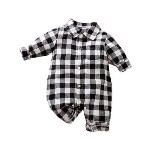 Spring and Autumn style baby onesie, long-sleeved plaid shirt for newborns, gentleman's overseas cross-border clothing