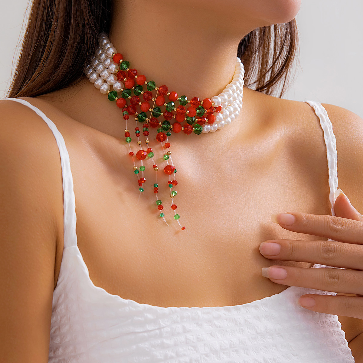 Collana con colletto con frange, dolce e fresco, stile gotico, con goccia di sangue, personalità di Halloween, girocollo con perline_voghion.com