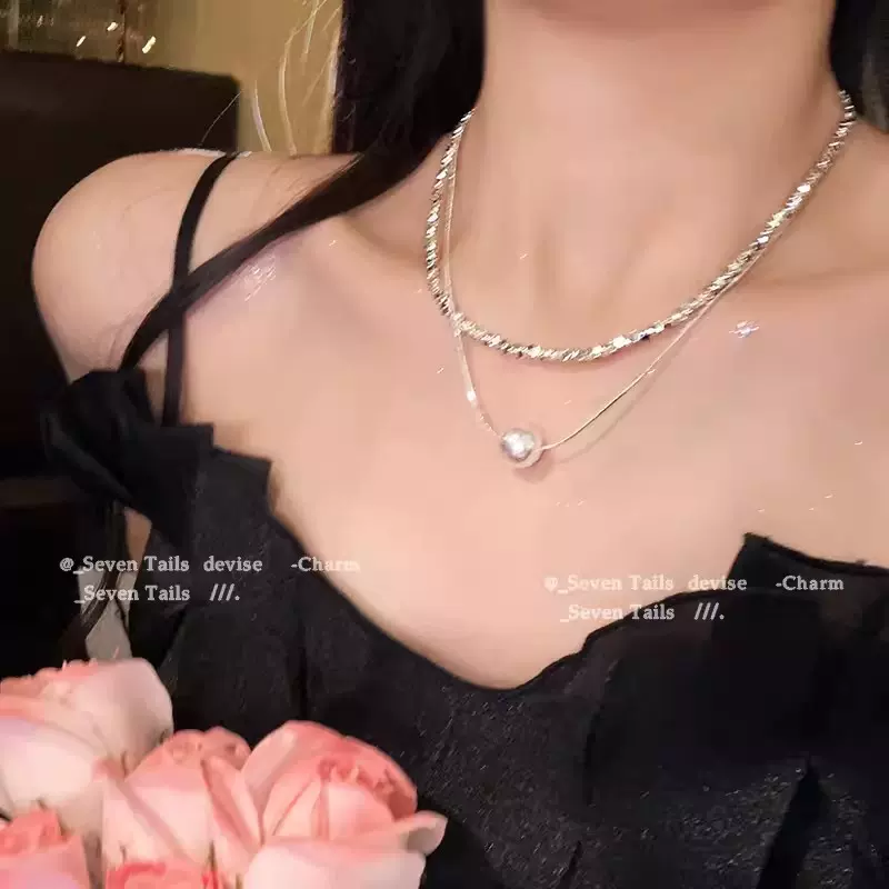 甜酷辣妹高级设计感夏季双层珍珠项链女2024新款爆款碎银子锁骨链