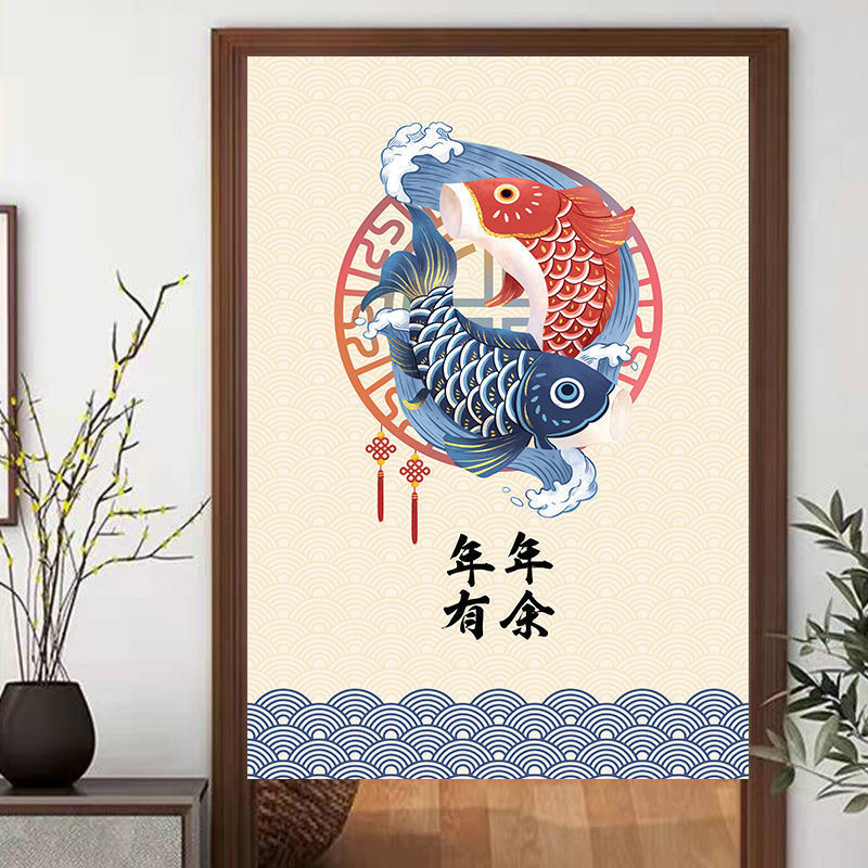 Chinese-Style Office-Free Bedroom Curtains, Kitchen Curtains, Toilet Door Curtains, Fabric Half-Curtains, Perforated Partitions for Home Use