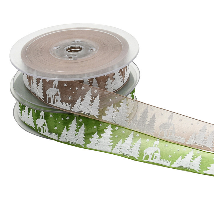 Amazon impresión casa del árbol de Navidad de cinco puntas estrella cinta caja de regalo de vacaciones embalaje decoración de Navidad cinta de nieve