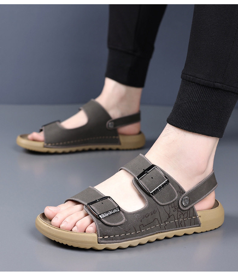 Dép sandal nam quai ngang hở mũi đế mềm, kiểu lười hai cách mang, thoáng khí chống trượt — 6666 màu kaki, 6666 màu vàng, 6666 màu xám chi tiết 16