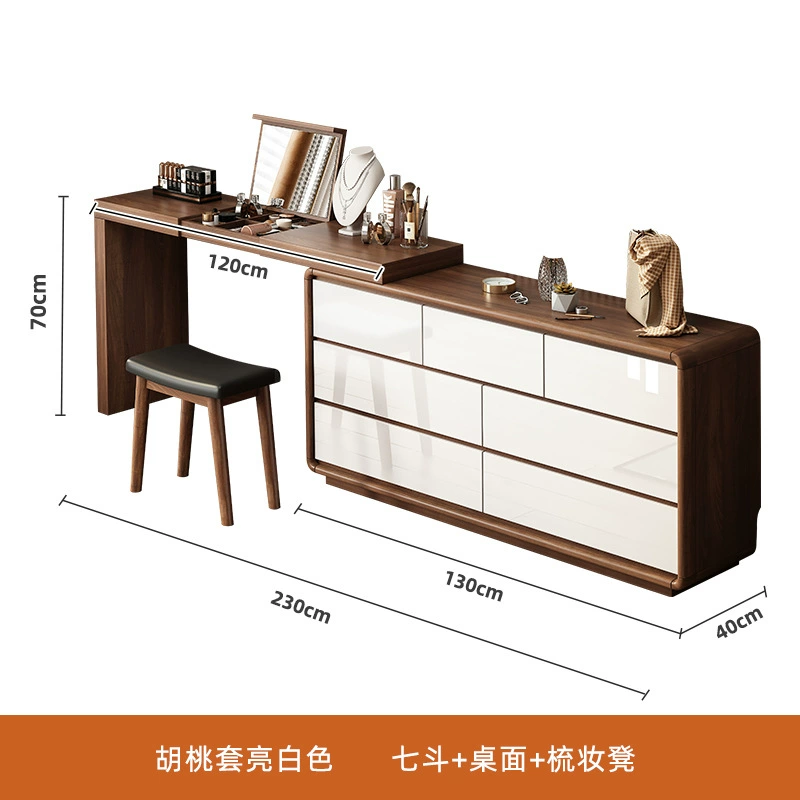 Dressing Table (Baishun) Solid Wood Vanity Cabinet, Telescopic Mirror, Multiple Widths