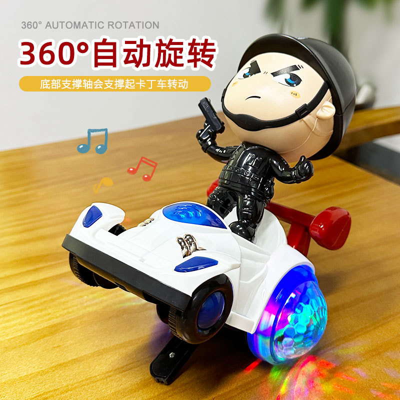Coche de policía infantil TikTok mismo juguete al por mayor Juguete eléctrico giratorio Kart música fresca transfronteriza