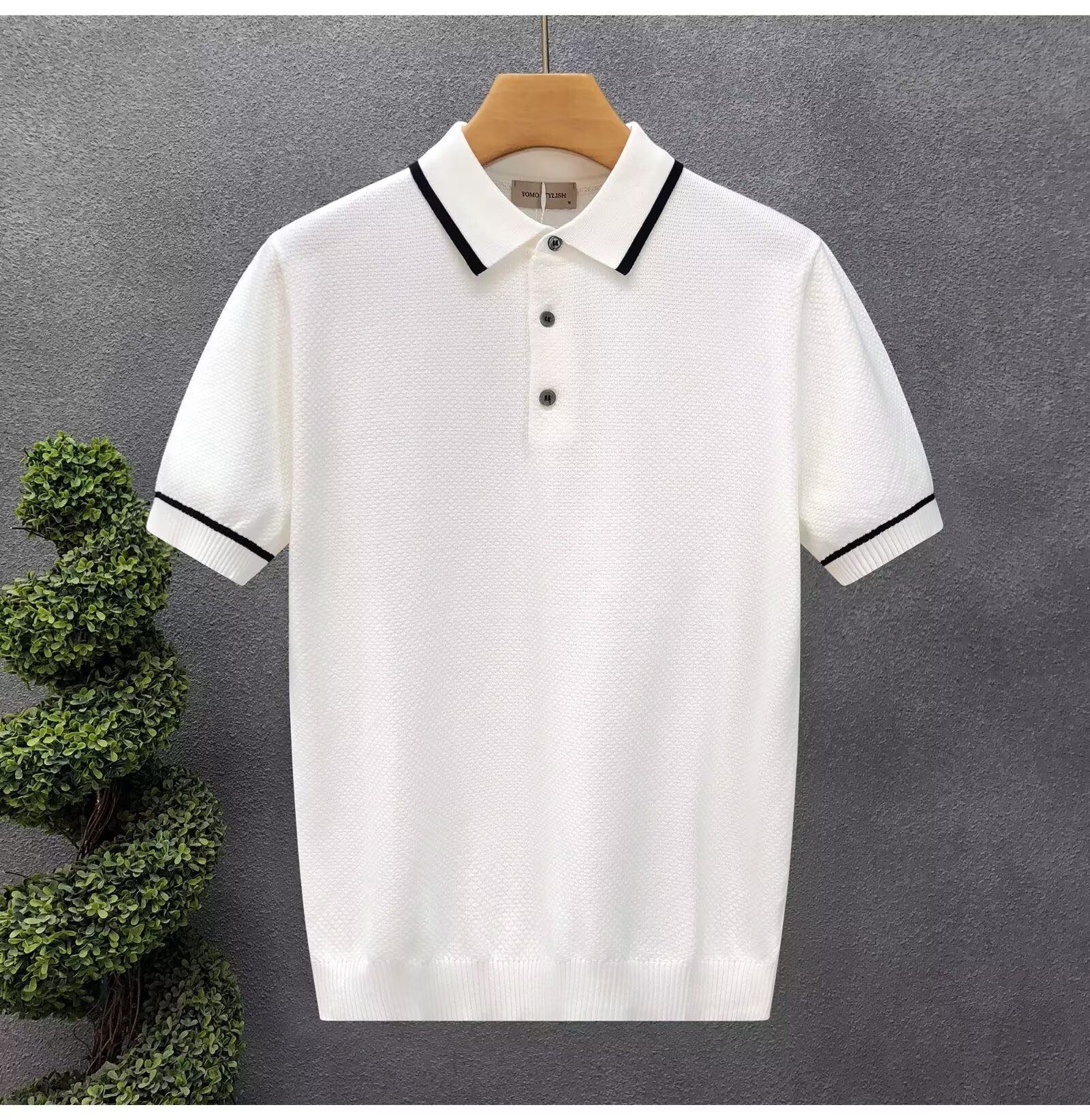 Men's Breathable Knit Polo Shirt With Contrast Collar, Casual Business Short Sleeve Top For Summer, Comfortable Loose Fit T-Shirt_viptrois.com
