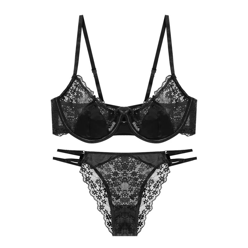 Francés ropa interior sexy ultra-Delgado traje de ropa interior de encaje de satén pecho grande pecho pequeño anti-flacidez chica sujetador