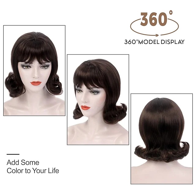 Synthetische Perücke, 90er-Jahre, Damen, langes Haar, synthetisch, braun, diagonaler Pony, modische Perücke, Stirnband_voghion.com