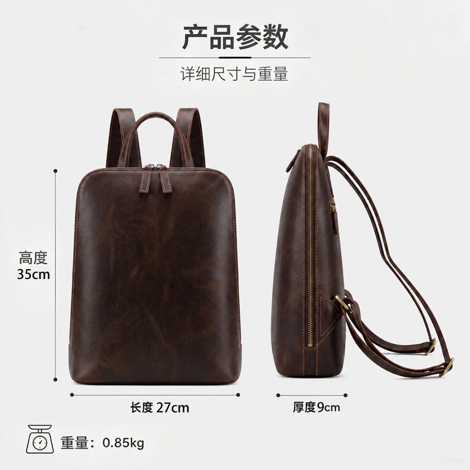 Ba lô nữ da thật cao cấp 27×9×35 cm ngăn laptop 14 inch — màu nâu