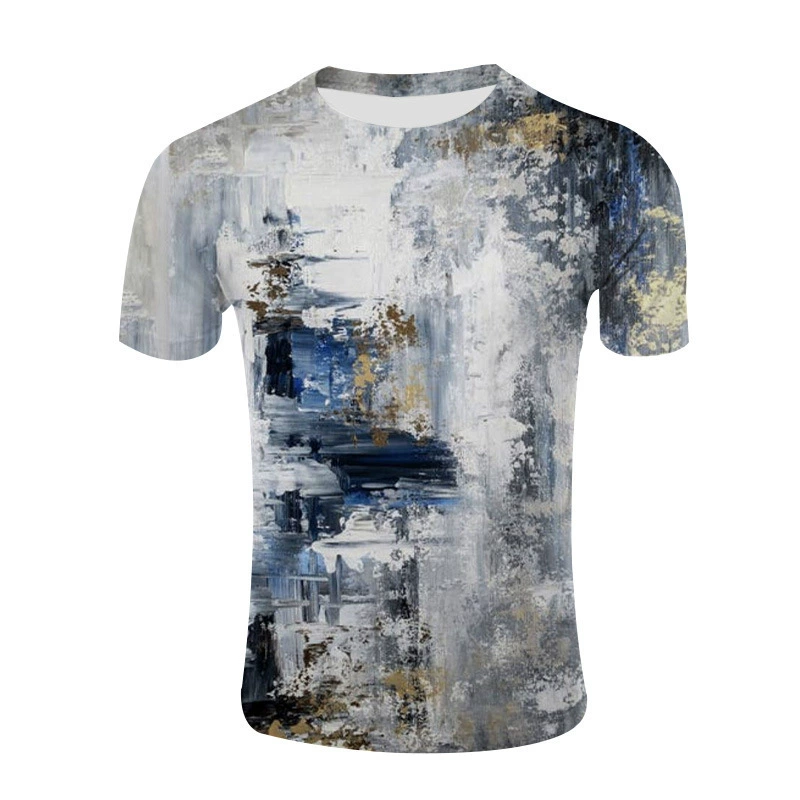 AliExpress Amazon летняя Подростковая 3D цифровая печать мужская картина маслом с коротким рукавом и круглым вырезом Повседневная Свободная модель