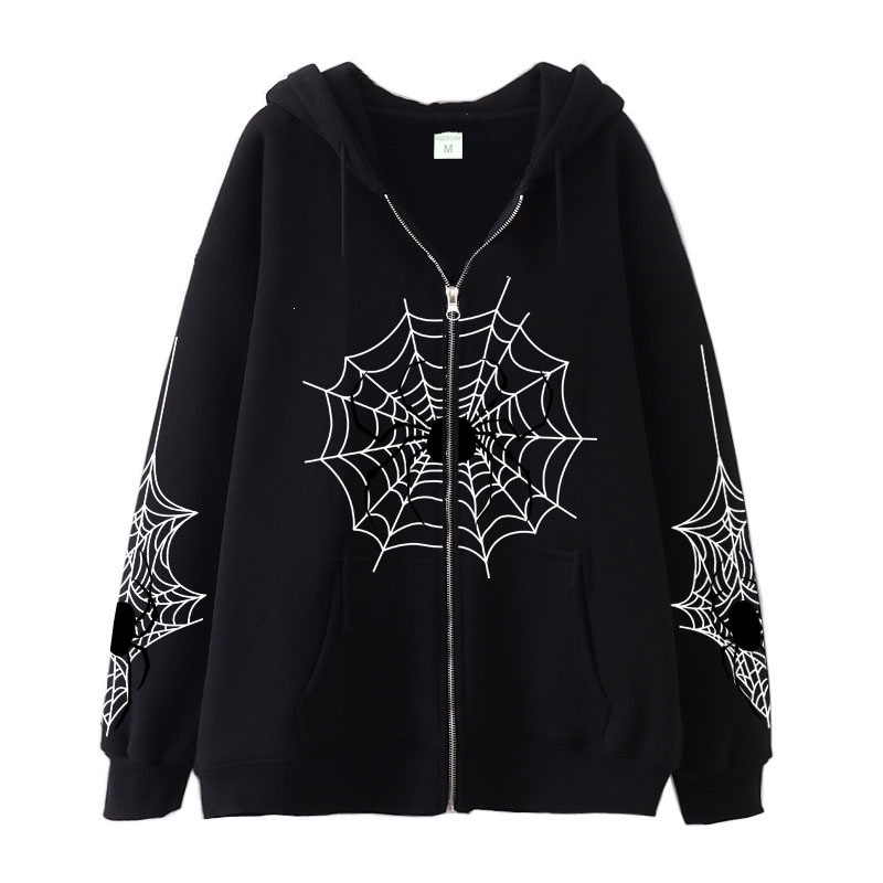 2026 New Polyester Cross-border Spider Web Zipper Sweatshirt, Trendy Spring and Autumn Hoodie, American Casual Jacket