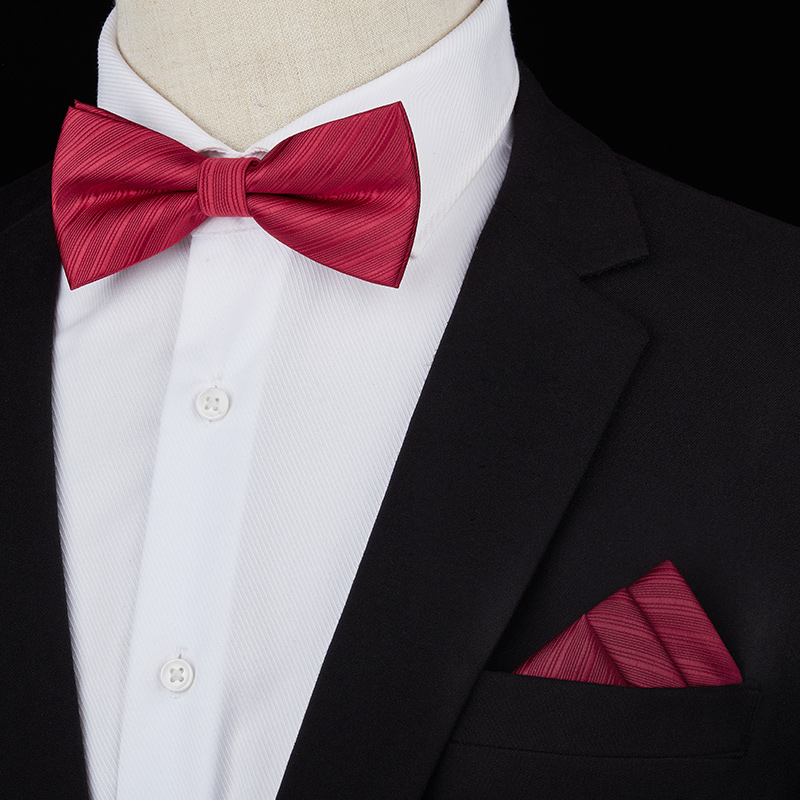 뉴 버건디 스트라이프 보타이 + 포켓 스퀘어