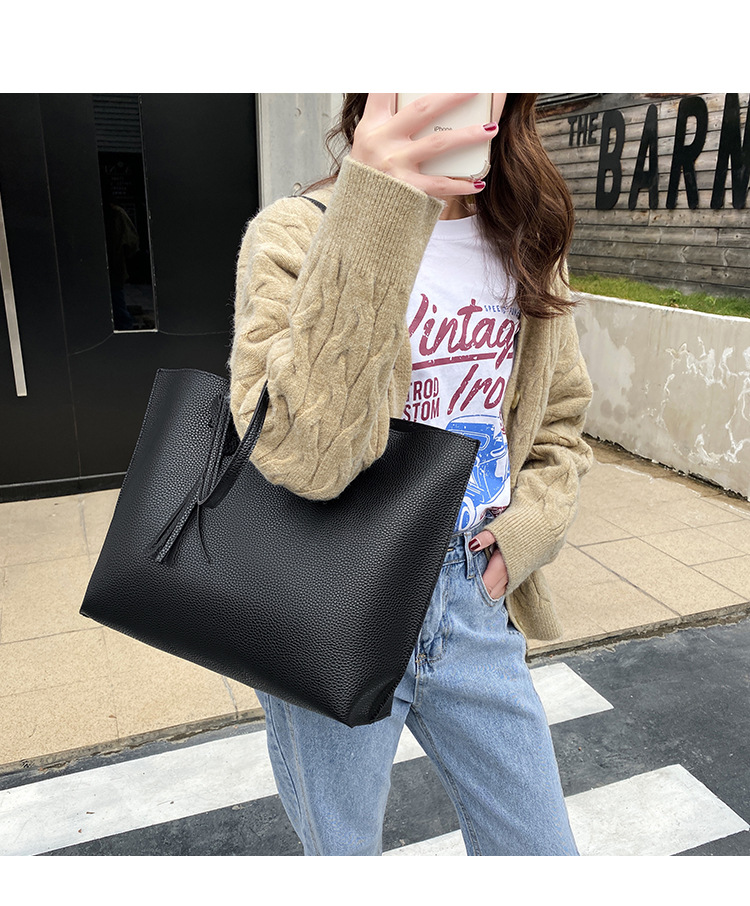 Fashion Lychee Pattern Solid Color Shopping Women's Wholesale Bag display picture 1