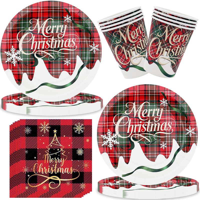 Cross-Border Christmas Tree Theme Disposable Tableware Set Party Supplies Disposable Paper Plates Paper Towels Paper Cups
