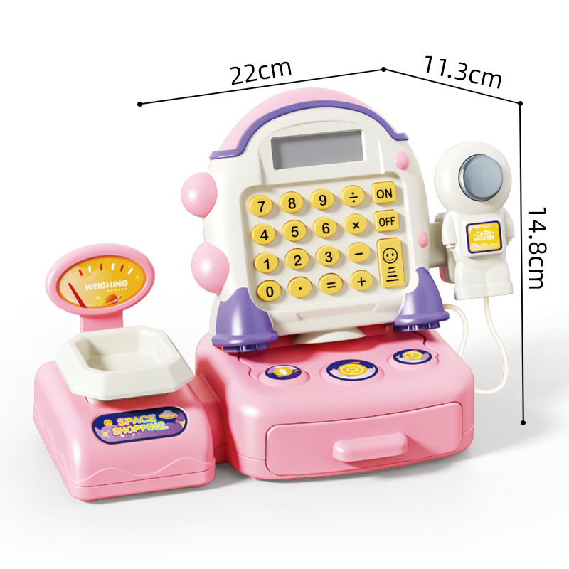 Simulación transfronteriza de niños supermercado de compras de escaneo de cálculo caja registradora juego de caja registradora de astronautas caseros juguetes