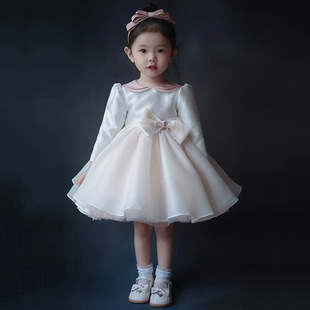 Girls' Birthday Banquet Flower Children's Pompon Dress One-year-old Dress for Baby Girls High-end 2025 New Children's Western Style Princess Dress