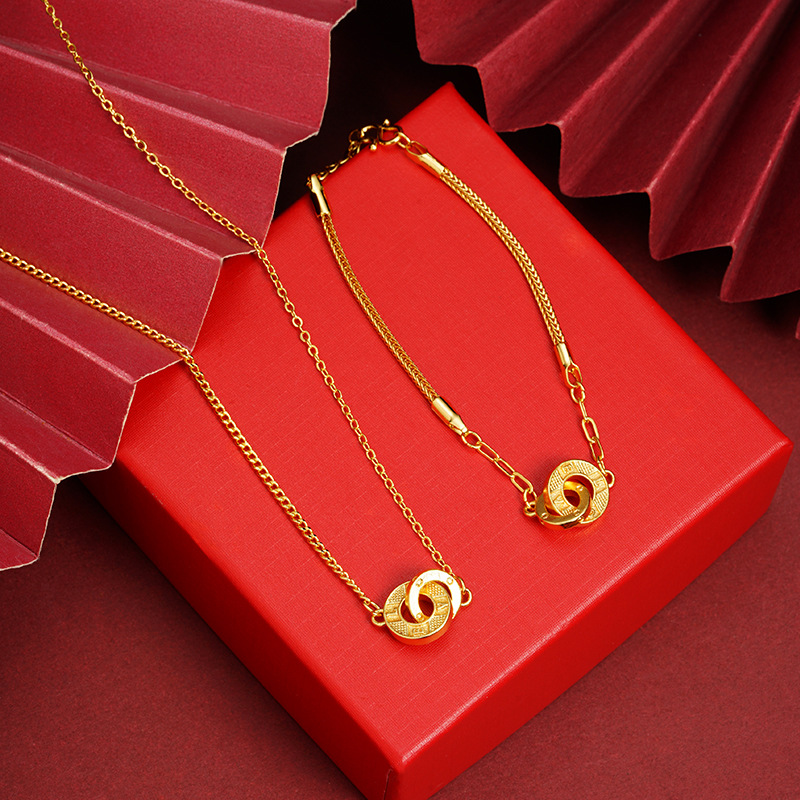 Nuevo collar de oro de arena vietnamita ligero lujoso anillo de viento entrelazado pulsera femenina de alta calidad no se desvanece joyas