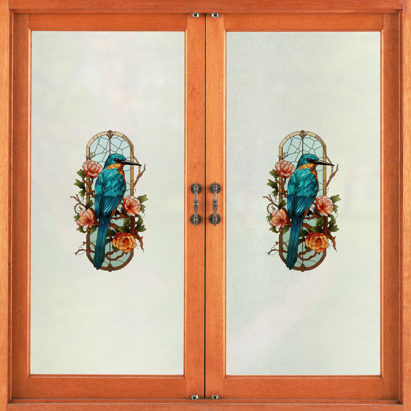 New Cartoon PVC Kingfisher D1389 Self-adhesive Glass Sticker Balcony Bathroom Decorative Sticker Anti-peeping Transparent Opaque