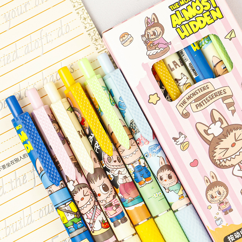 高颜值ラブブプッシュボタンペン漫画風可愛い学生用0.5mm速乾性筆記ペン中性ペン黒ペン|undefined