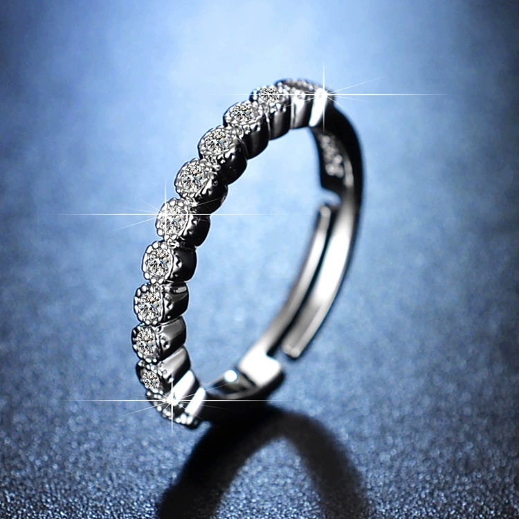 Ring one carat, adjustable open band with AAA zirconia, silver-layer plating
