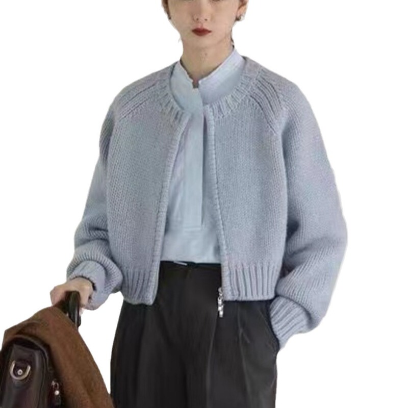 灰色のアライグマの毛の短いファスナーのセーターのコートの女性の春秋の復古の怠惰な風の外はニットのカーディガンを着ます。|undefined