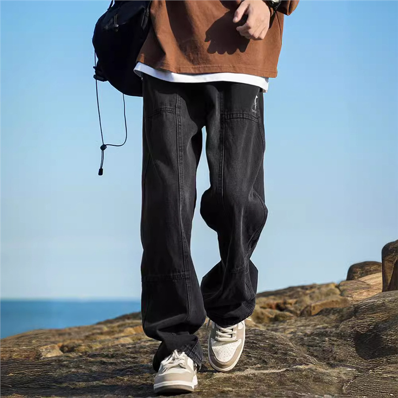 American Style Trendy Stitching Cross Jeans Men's Spring and Autumn Summer All-match Loose Straight Wide Leg Men's Casual Pants