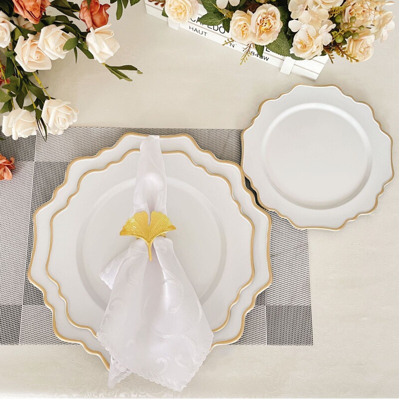 Foreign Trade Wedding Hotel Party Disposable Craft Plate Decorative Plastic Plate Set Charger Plate