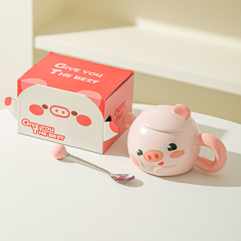 Cerdito Taza de red neta Corazón de niña rosa Hogar creativo Oficina Taza de cerámica Regalo Taza de desayuno de dibujos animados