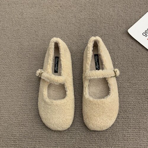 Retro Forest System Plush Velvet Single Strap Women's Autumn/Winter New French Slip-On Mary Jane Shoes Lamb Wool Shoes